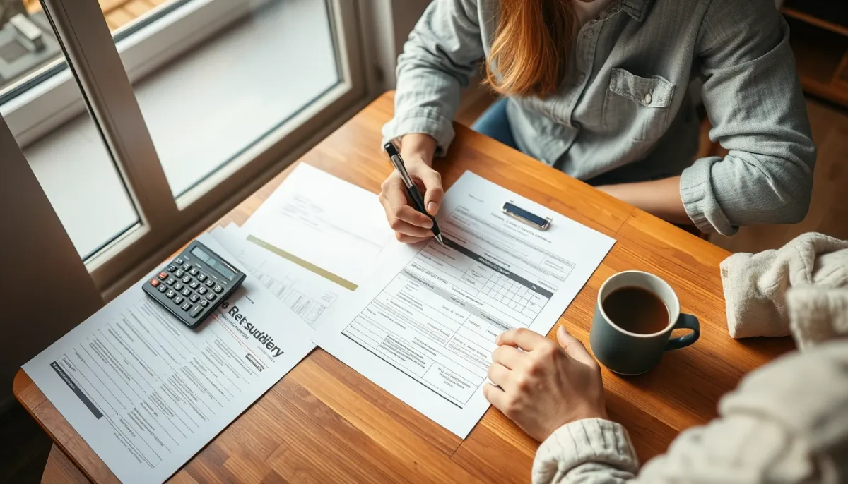 Propriétaire examinant des documents de prime et devis pour rénovation de façade