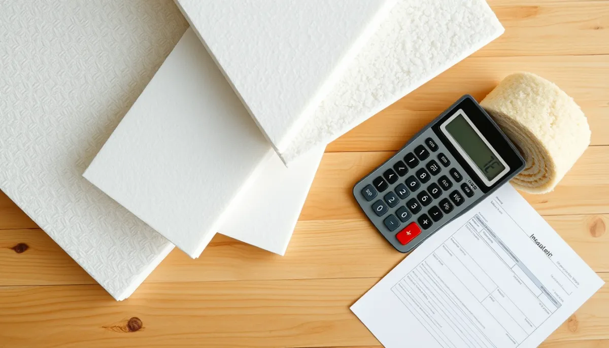 Échantillons de matériaux isolants et calculatrice pour estimer le coût des travaux