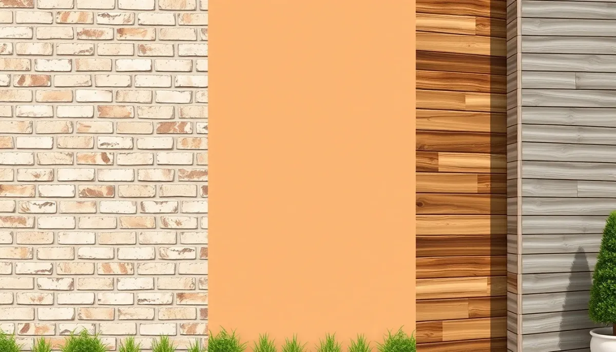 Comparaison visuelle de trois types de traitement de façade : imperméabilisation, peinture et bardage, pour illustrer les alternatives