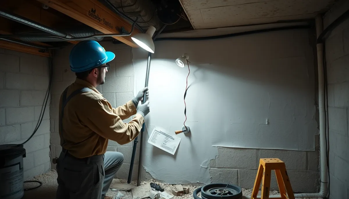 Application d'un enduit d'étanchéité sur un mur de cave lors de travaux de rénovation