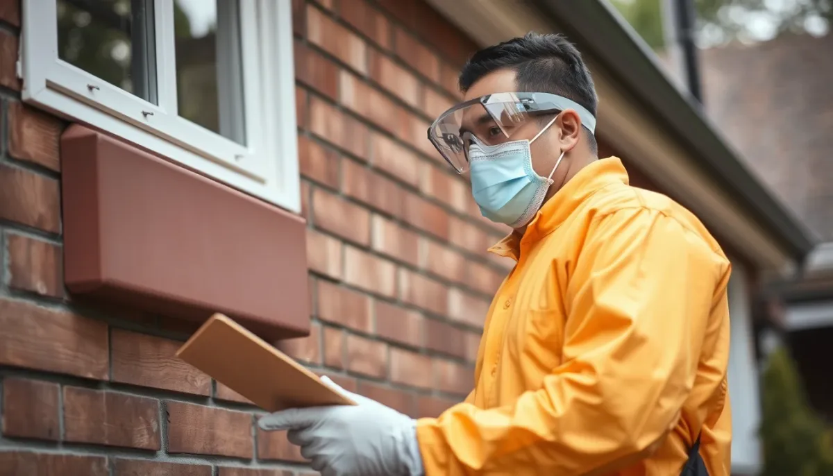 Professionnel inspectant une façade avant nettoyage