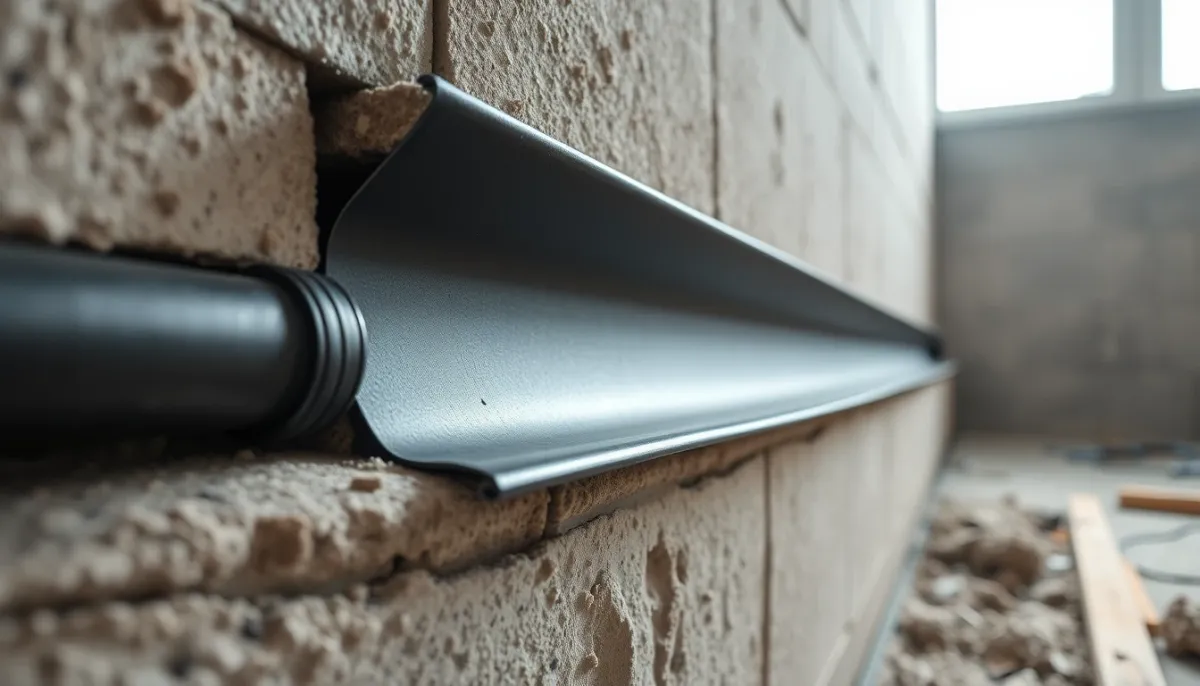 Pose d'une membrane d'étanchéité dans un mur pour bloquer l'humidité